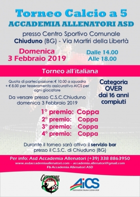 torneo calcio a 5 chiuduno domenica 3 febbraio 2019 - AICS Bergamo
